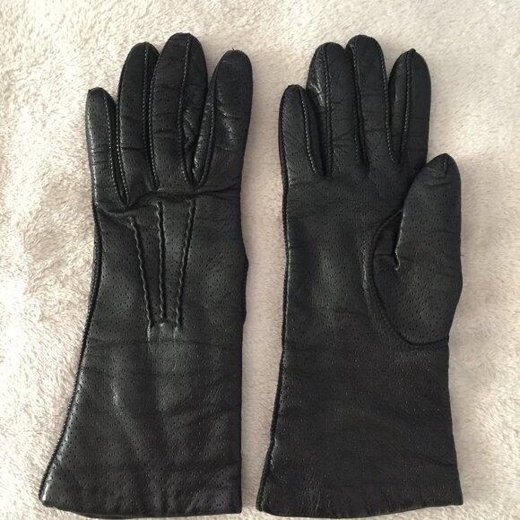 Black leather gloves sz 6.5 - Picture 2 of 9
